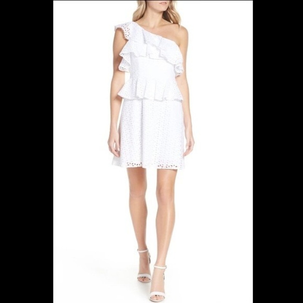 Lilly Pulitzer Josey Dress Size 2 White Eyelet One Shoulder Ruffle Style #001107